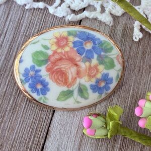 Vintage Floral Brooch 1950s Grandmacore Jean Jacket must have porcelain